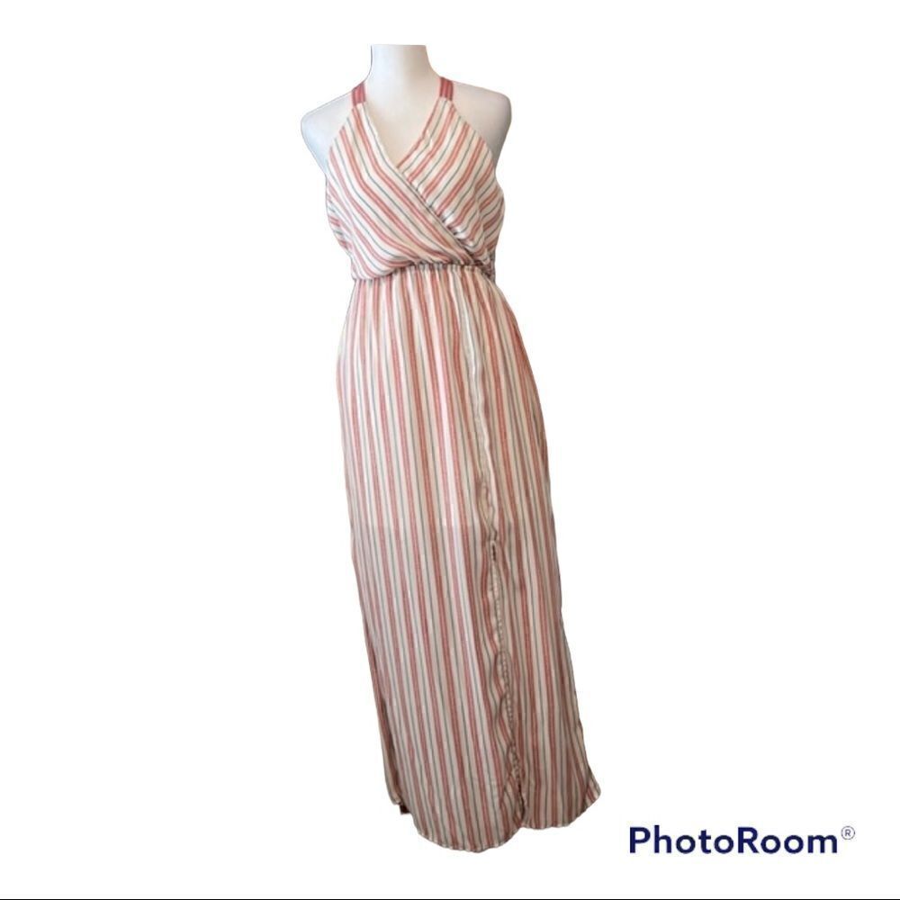 Monteau super cute pink striped sleeveless maxi dress GUC